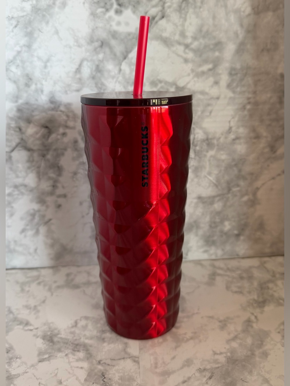 Starbucks Shiny Red Textured Tumbler with Matching Straw